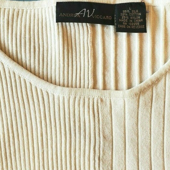 2 Women's Knit Tops ANDREA VICCARO LARGE White Plus Black Long Sleeve EZ Blended - Picture 3 of 11